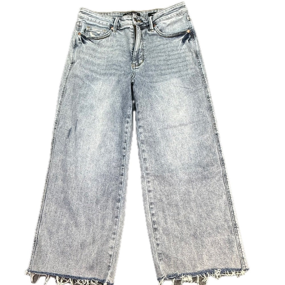Judy Blue Wide Crop Jeans Women 13/31 Blue High Rise Raw Hem JB88903 LT